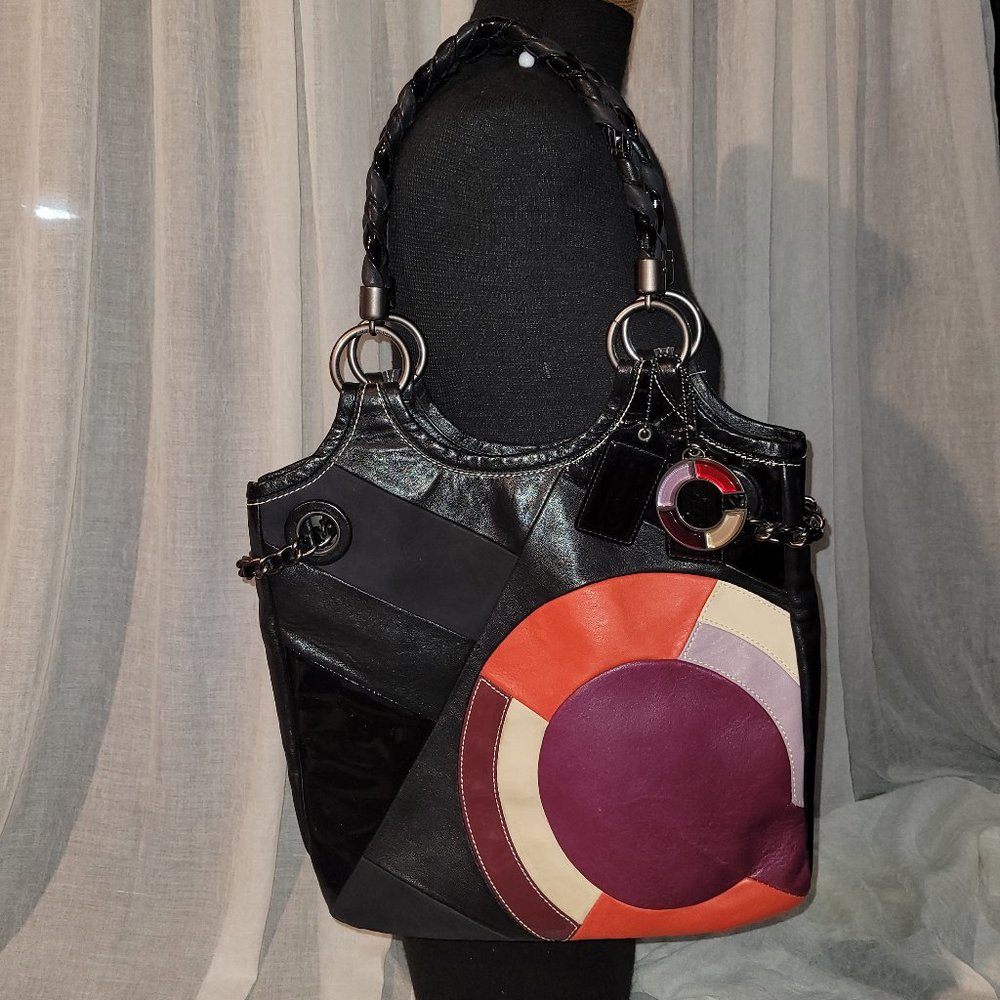 Coach Limited Edition Signature Logo Patchwork OP Art - Red Cream Purple Black